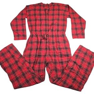 J Crew 100% Cotton Plaid Flannel Onesie Jumpsuit with Drawstring Waist Size L